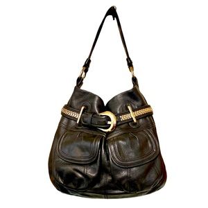 B MAKOWSKY Black Western Buckle Belt Leather Satchel